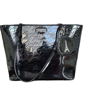 Karl Lagerfeld Glossy Black Tote with Eiffel Charm NWOT